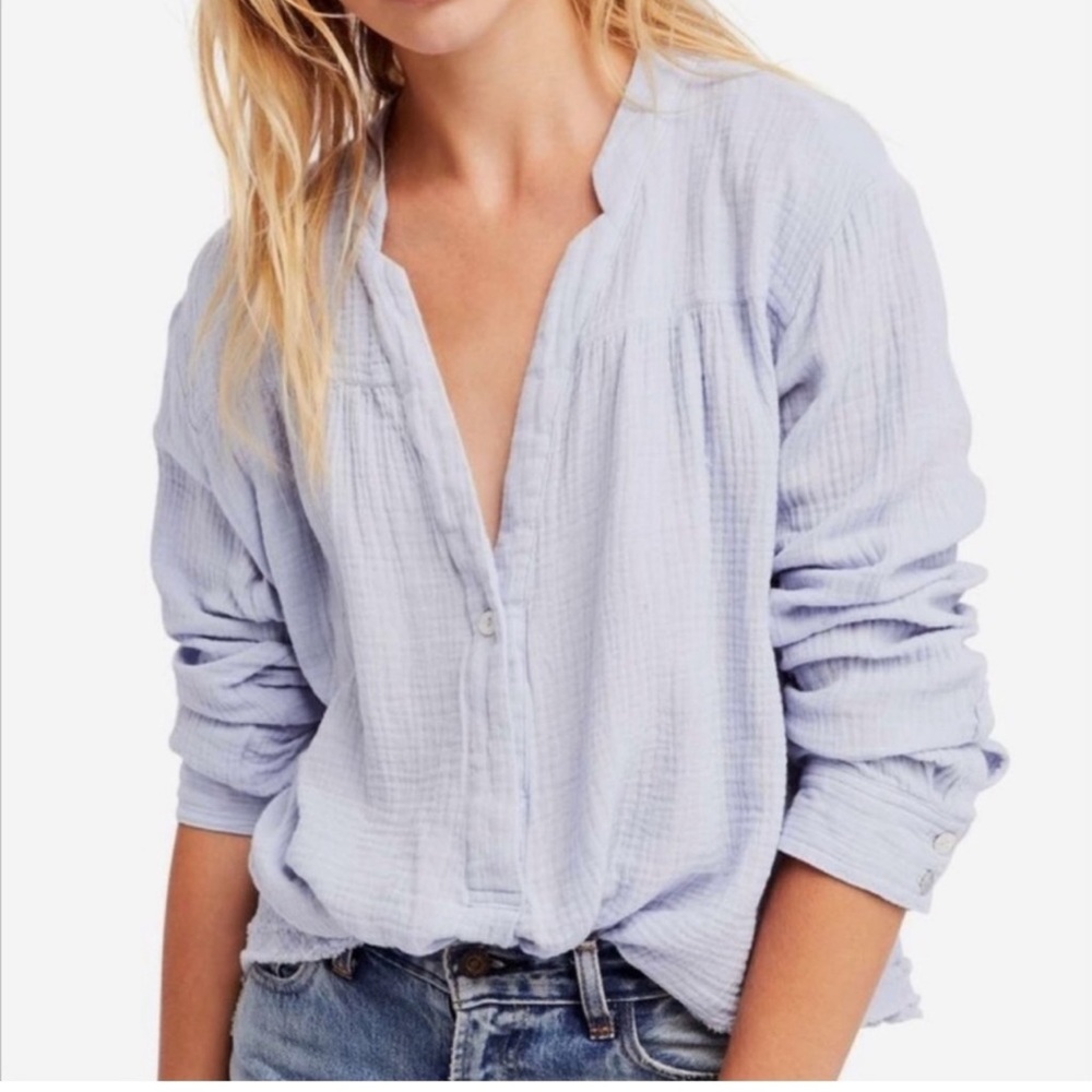Free people baby blue half button up top